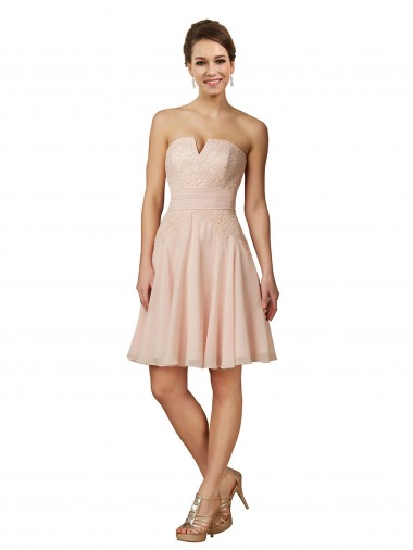 Rosa A-Linien Knielang Chiffon Spitze Kurze Brautjungfernkleider / Cocktailkleider Online