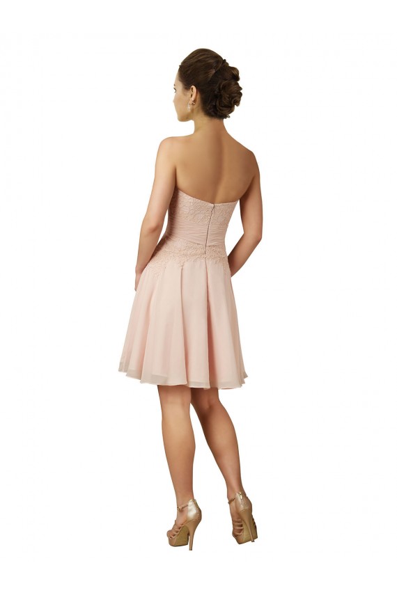 Rosa A-Linien Knielang Chiffon Spitze Kurze Brautjungfernkleider / Cocktailkleider Online