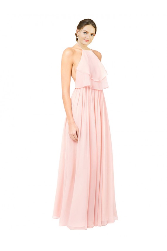 Rosa A-Linien Neckholder Chiffon Lange Brautjungfernkleider Online