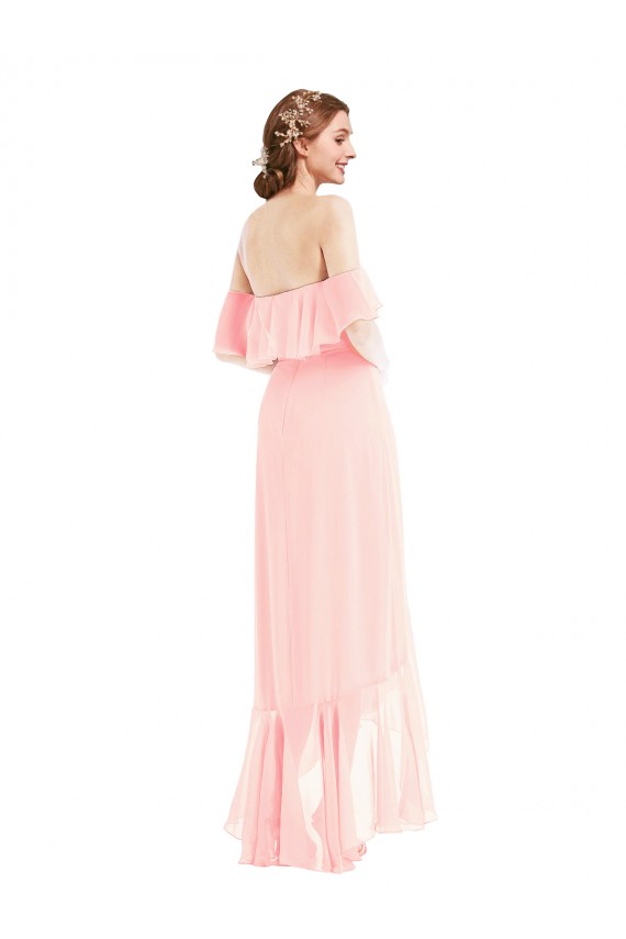 Rosa A-Linien Off-Schulter Chiffon Lange Brautjungfernkleider Online