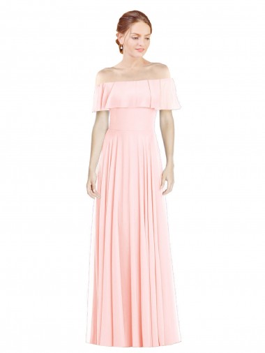 Rosa A-Linien Off-Schulter Quadrat Ausschnitt Chiffon Lange Brautjungfernkleider Online