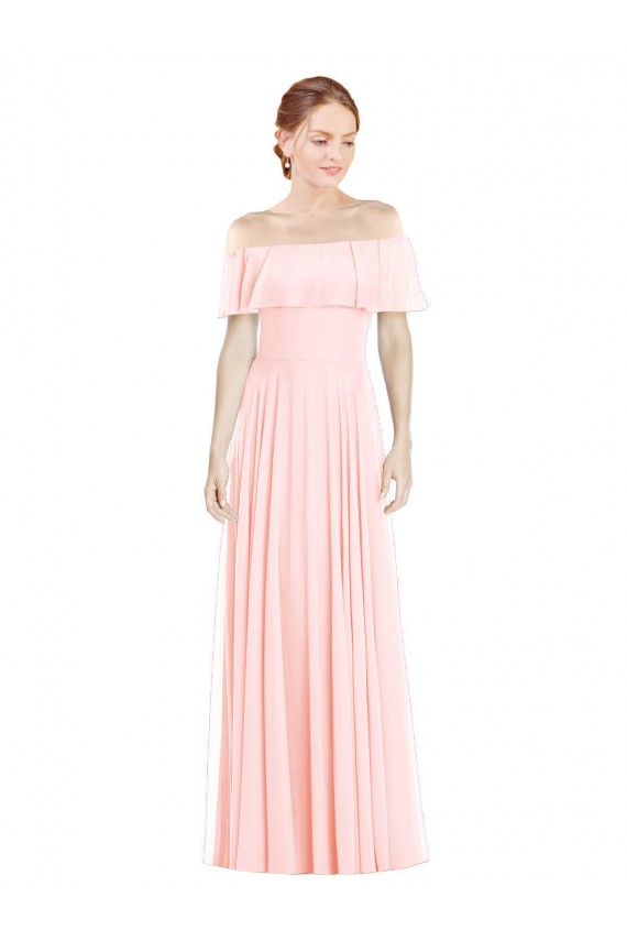 Rosa A-Linien Off-Schulter Quadrat Ausschnitt Chiffon Lange Brautjungfernkleider Online