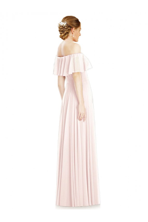 Rosa A-Linien Off-Schulter Quadrat Ausschnitt Chiffon Lange Brautjungfernkleider Online