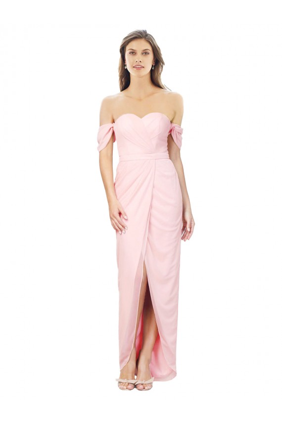Rosa A-Linien Off-Schulter Trägerlos Chiffon Lange Brautjungfernkleider Online