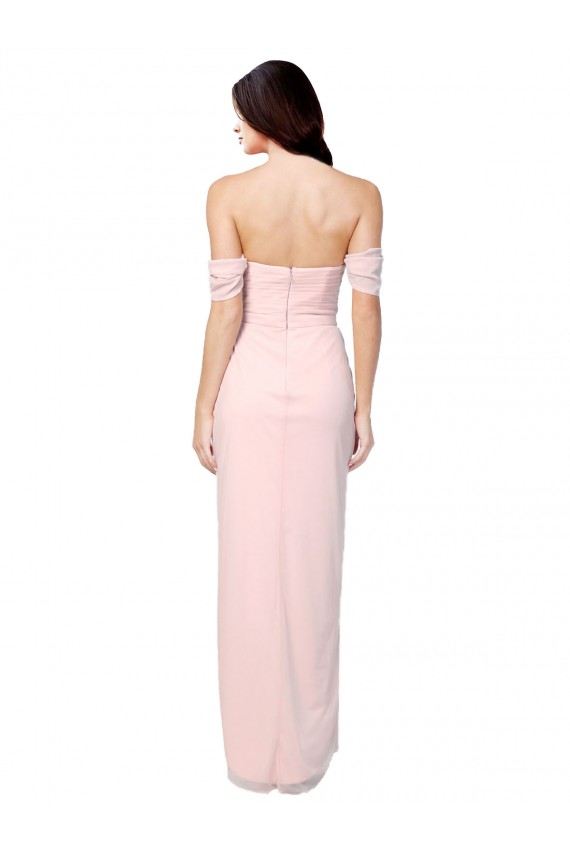 Rosa A-Linien Off-Schulter Trägerlos Chiffon Lange Brautjungfernkleider Online