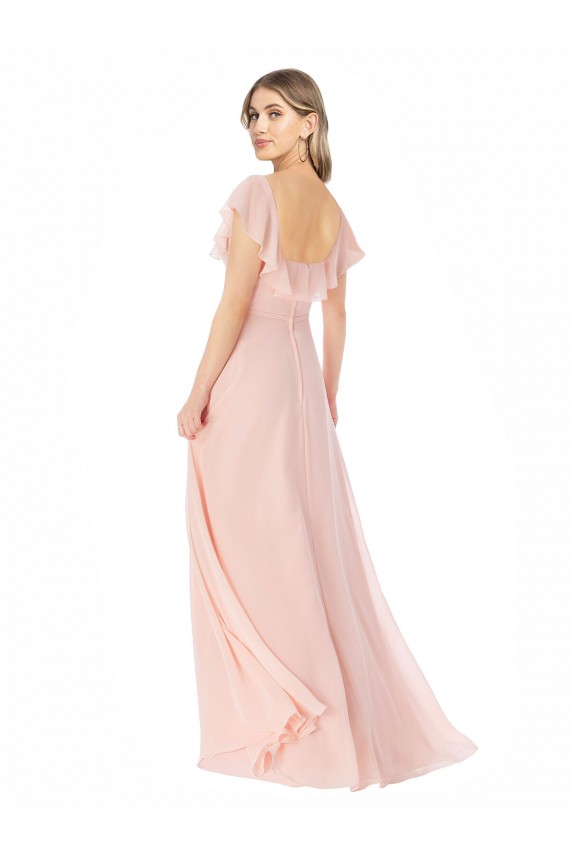 Rosa A-Linien Quadrat Ausschnitt Chiffon Lange Brautjungfernkleider Online
