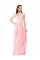 Rosa A-Linien V-Ausschnitt Chiffon Lange Brautjungfernkleider Online