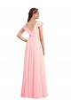 Rosa A-Linien V-Ausschnitt Chiffon Lange Brautjungfernkleider Online