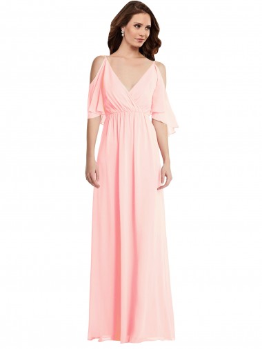 Rosa A-Linien V-Ausschnitt Chiffon Lange Brautjungfernkleider Online