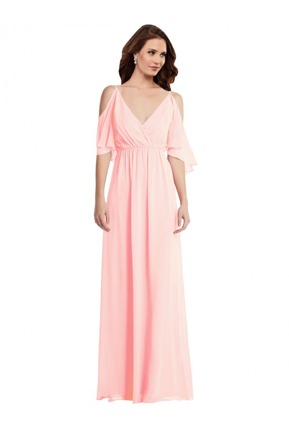 Rosa A-Linien V-Ausschnitt Chiffon Lange Brautjungfernkleider Online