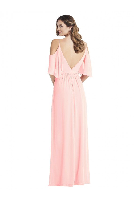 Rosa A-Linien V-Ausschnitt Chiffon Lange Brautjungfernkleider Online