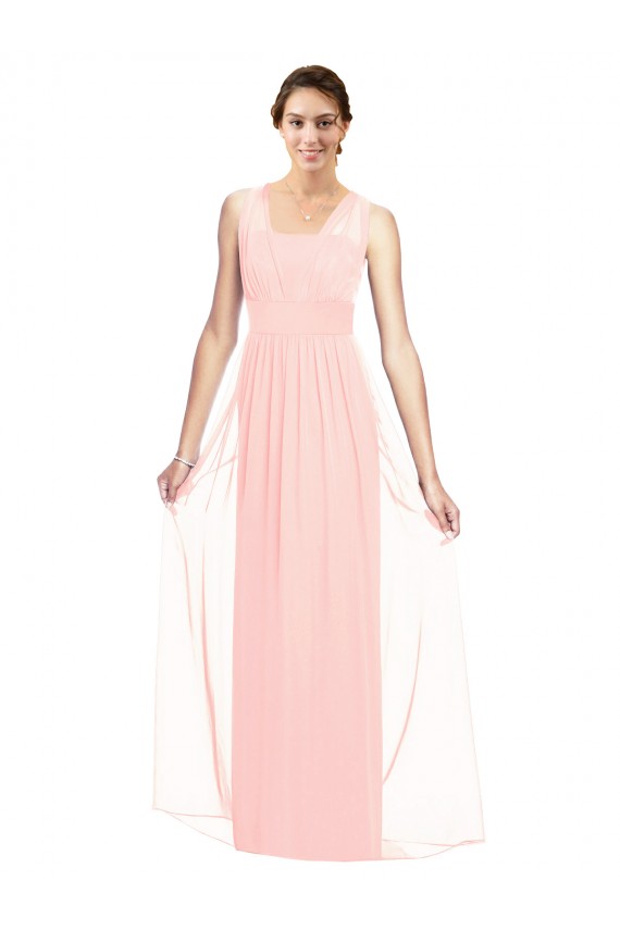 Rosa A-Linien V-Ausschnitt Chiffon Lange Brautjungfernkleider Online