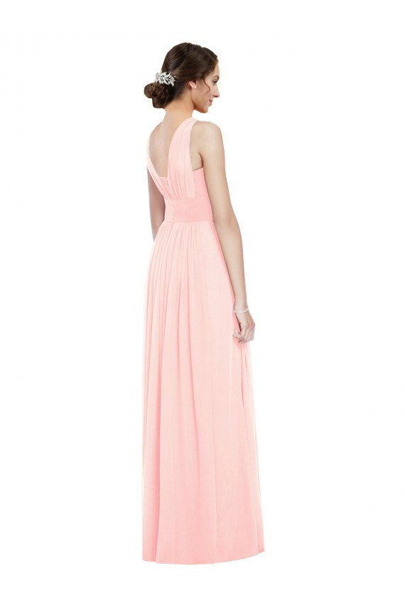 Rosa A-Linien V-Ausschnitt Chiffon Lange Brautjungfernkleider Online