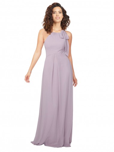 Rosa Leuchten A-Linien Neckholder Chiffon Lange Brautjungfernkleider Online