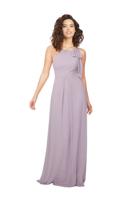 Rosa Leuchten A-Linien Neckholder Chiffon Lange Brautjungfernkleider Online