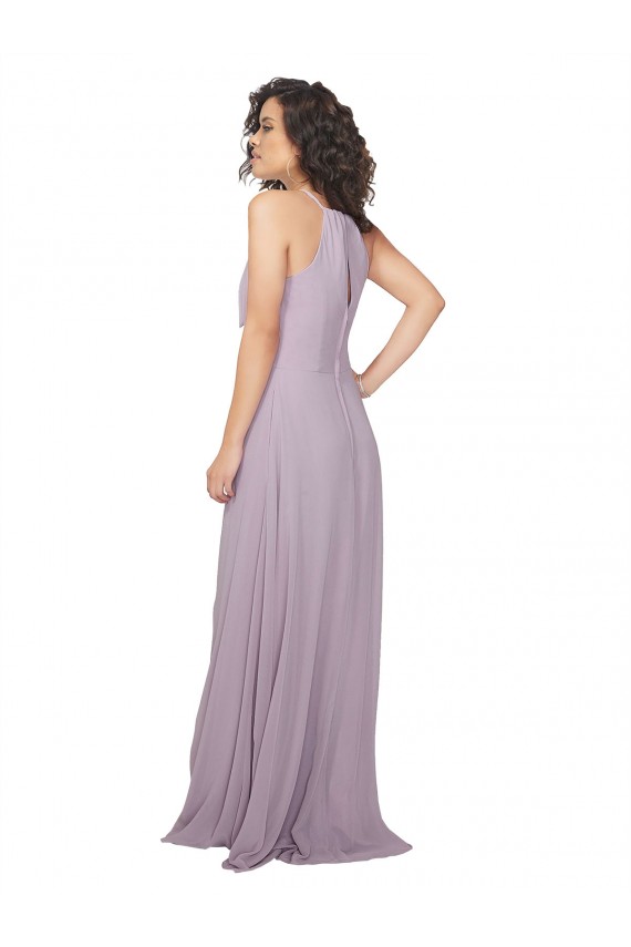 Rosa Leuchten A-Linien Neckholder Chiffon Lange Brautjungfernkleider Online