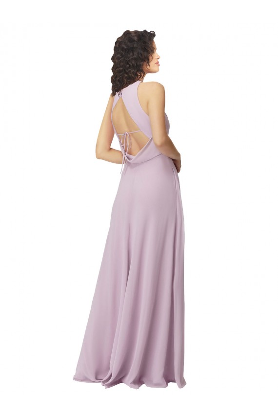 Rosa Leuchten A-Linien Neckholder Stehkragen Ausschnitt Chiffon Lange Brautjungfernkleider Online
