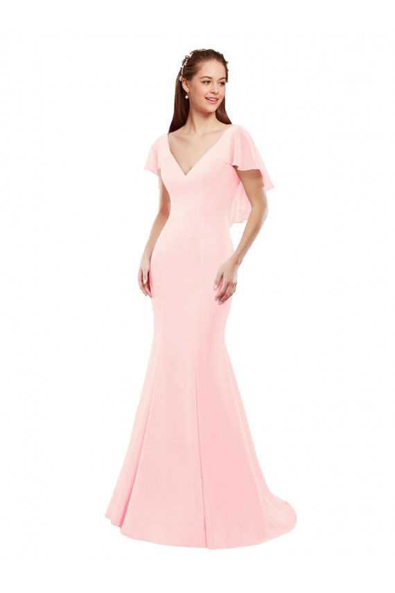 Rosa Meerjungfrau V-Ausschnitt Chiffon Lange Brautjungfernkleider Online