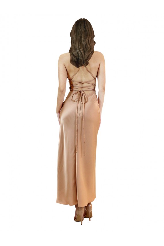 Roségold Etui Haube Ausschnitt Midi Seidiger Satin Kurze Formale Brautjungfernkleider / Abendkleider / Abiballkleider / Cocktailkleider / Heimkehr Kleider Online