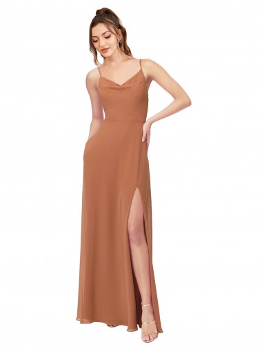 Rosenholz A-Linien Haube Ausschnitt Chiffon Lange Brautjungfernkleider Online