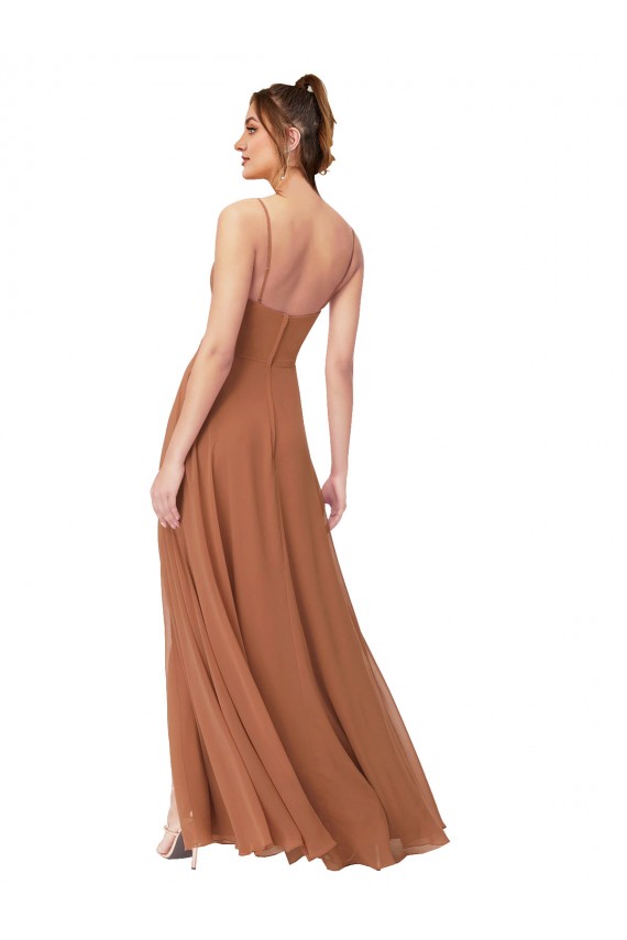Rosenholz A-Linien Haube Ausschnitt Chiffon Lange Brautjungfernkleider Online