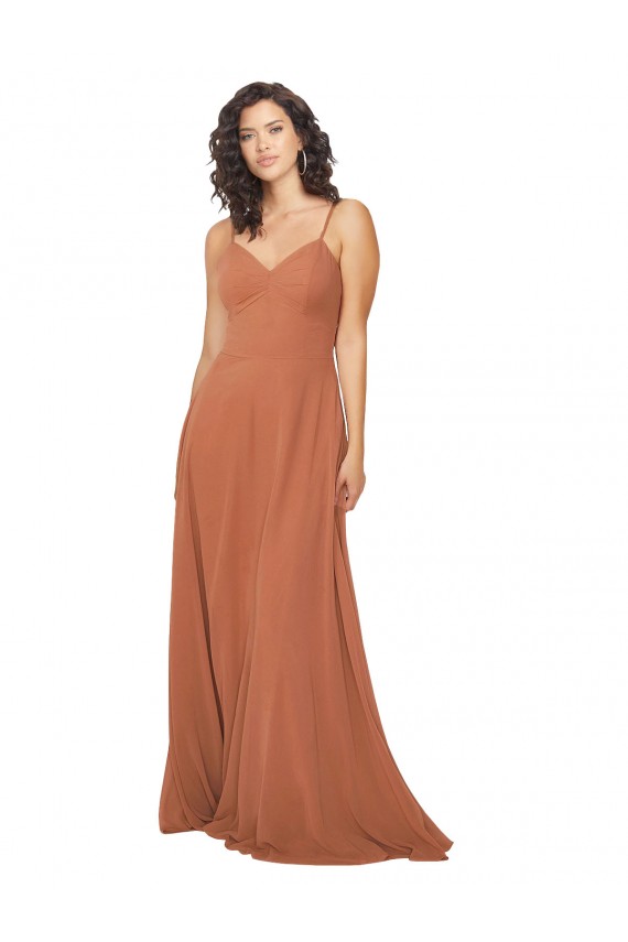 Rosenholz A-Linien V-Ausschnitt Chiffon Lange Brautjungfernkleider Online