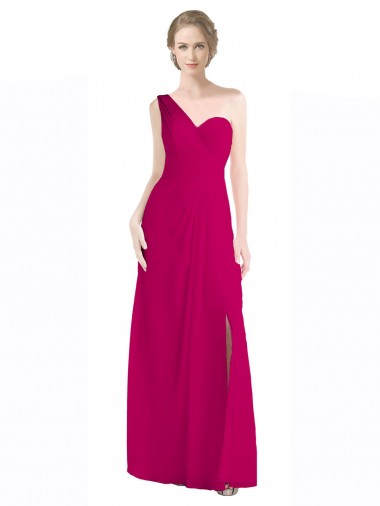 Rot 16 A-Linien Eine-Schulter Chiffon Lange Brautjungfernkleider Online