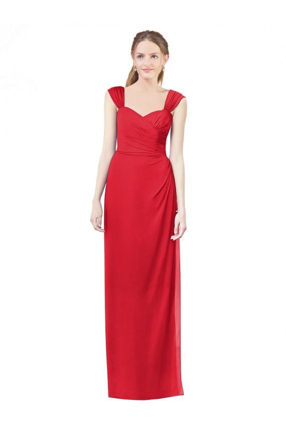 Rot A-Linien Chiffon Lange Brautjungfernkleider Online
