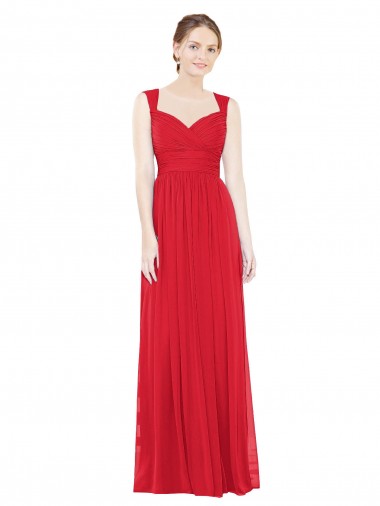 Rot A-Linien Chiffon Lange Brautjungfernkleider Online