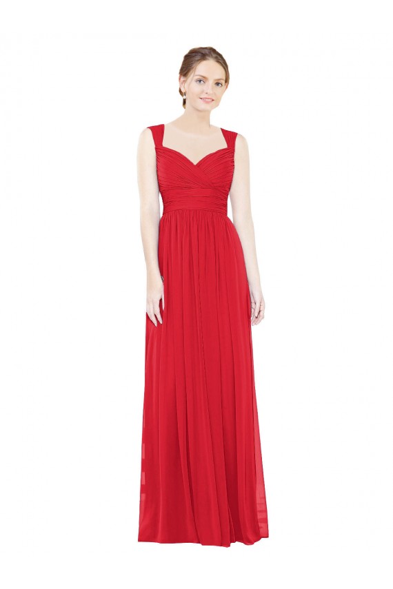 Rot A-Linien Chiffon Lange Brautjungfernkleider Online