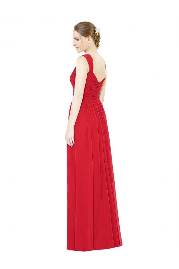Rot A-Linien Chiffon Lange Brautjungfernkleider Online