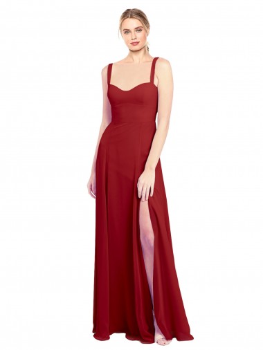 Rot A-Linien Chiffon Lange Brautjungfernkleider Online