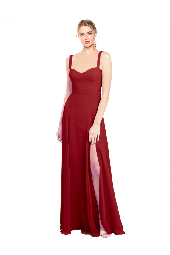 Rot A-Linien Chiffon Lange Brautjungfernkleider Online