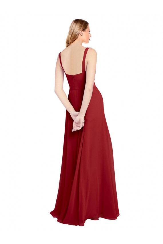 Rot A-Linien Chiffon Lange Brautjungfernkleider Online