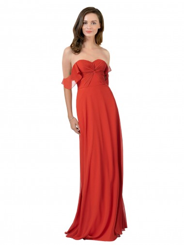 Rot A-Linien Trägerlos Chiffon Lange Brautjungfernkleider Online