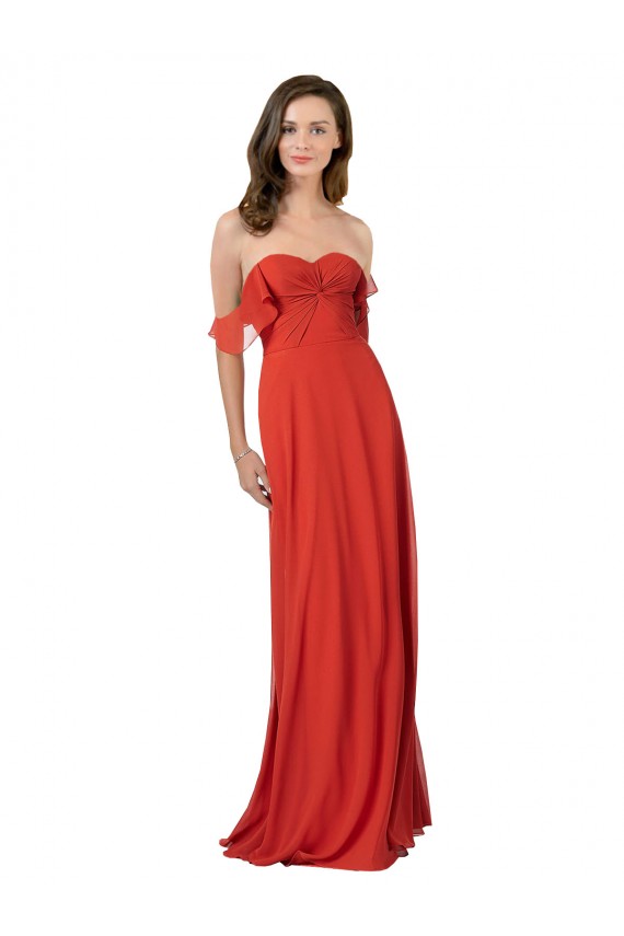 Rot A-Linien Trägerlos Chiffon Lange Brautjungfernkleider Online
