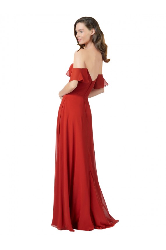 Rot A-Linien Trägerlos Chiffon Lange Brautjungfernkleider Online
