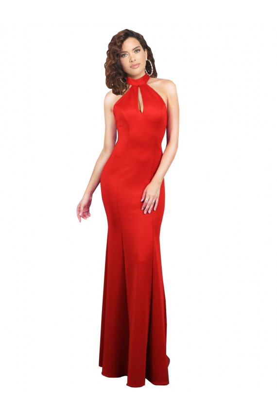 Rot Meerjungfrau Neckholder Stretch-Satin Lange Formale Brautjungfernkleider / Abendkleider / Abiballkleider Online