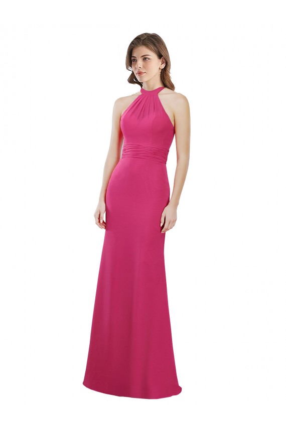 Rubin A-Linien Neckholder Chiffon Lange Brautjungfernkleider Online
