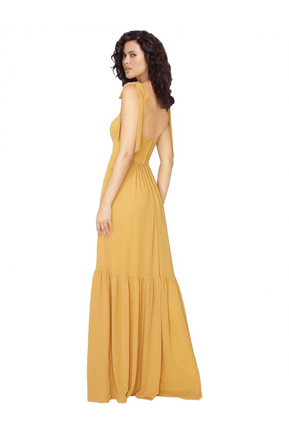 Safran A-Linien Quadrat Ausschnitt Chiffon Lange Brautjungfernkleider Online