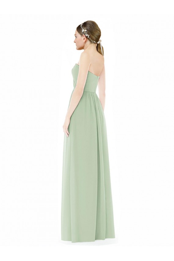 Salbeigrün A-Linien Trägerlos Chiffon Lange Brautjungfernkleider Online