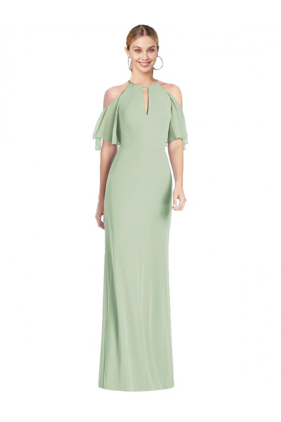 Salbeigrün Meerjungfrau Neckholder Chiffon Lange Brautjungfernkleider Online