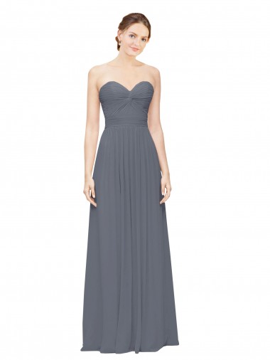 Schiefergrau A-Linien Chiffon Lange Brautjungfernkleider Online