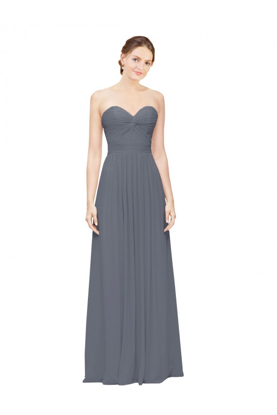 Schiefergrau A-Linien Chiffon Lange Brautjungfernkleider Online