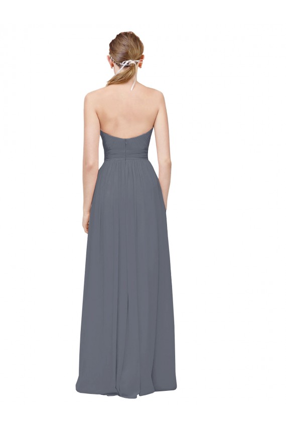Schiefergrau A-Linien Chiffon Lange Brautjungfernkleider Online