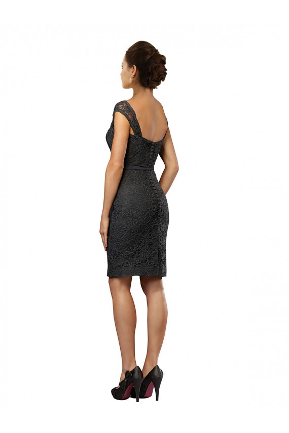 Schiefergrau A-Linien Off-Schulter Knielang Chiffon Spitze Kurze Brautjungfernkleider / Cocktailkleider Online