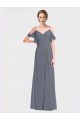Schiefergrau A-Linien Off-Schulter V-Ausschnitt Chiffon Lange Brautjungfernkleider Online