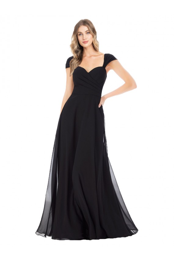 Schwarz A-Linien Chiffon Lange Brautjungfernkleider Online
