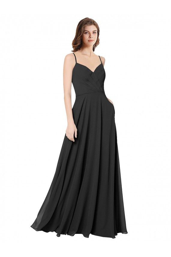 Schwarz A-Linien Chiffon Lange Brautjungfernkleider Online