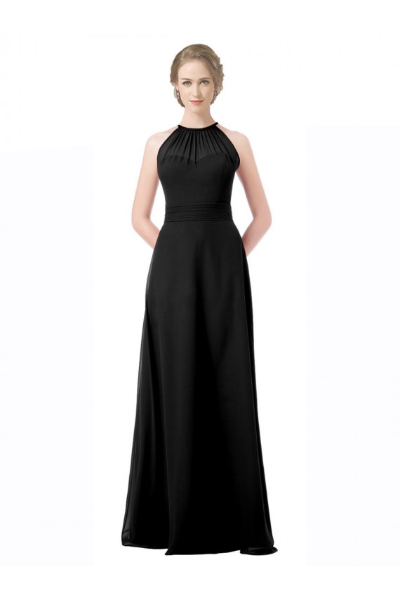 Schwarz A-Linien Neckholder Chiffon Lange Brautjungfernkleider Online